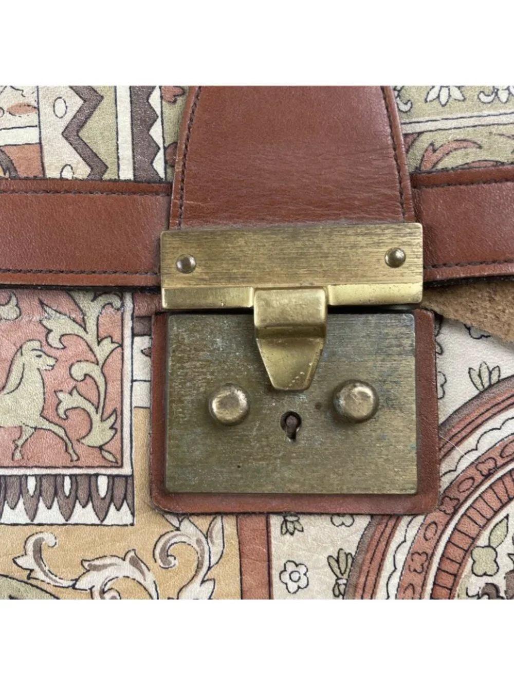 I.Magnin Michael Scott Leather Briefcase Tapestry Look Steerhide Bag Key Vintage